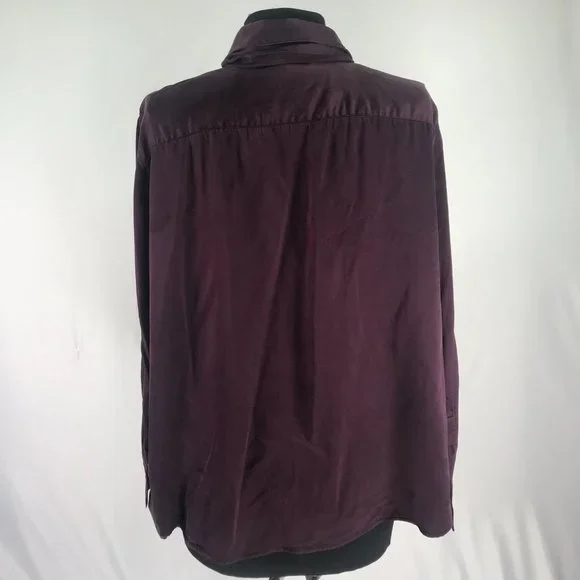 90's Vintage Ralph Lauren Eggplant Purple Silk Pussybow Button Up Blouse - Picture 9 of 12